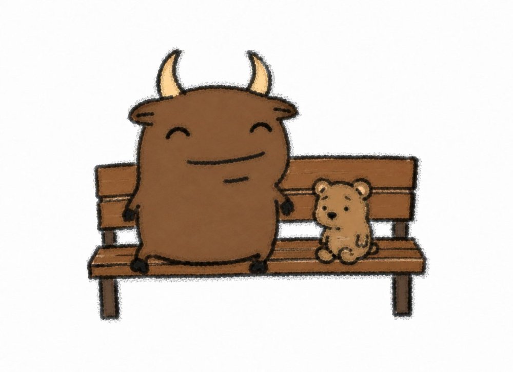 Buwa and the bear, waiting on a bench